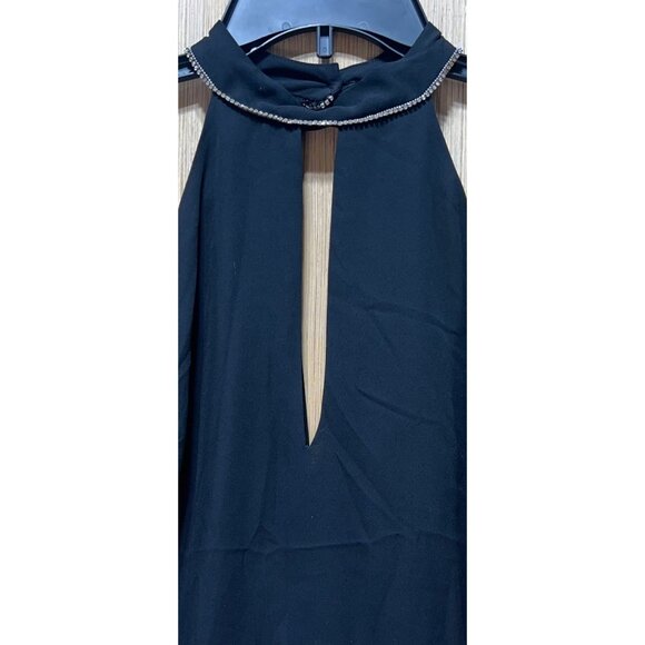 ZARA - Women's Rhinestone Diamond Crystal Backless Draped Halter Top - Black - Picture 13 of 16